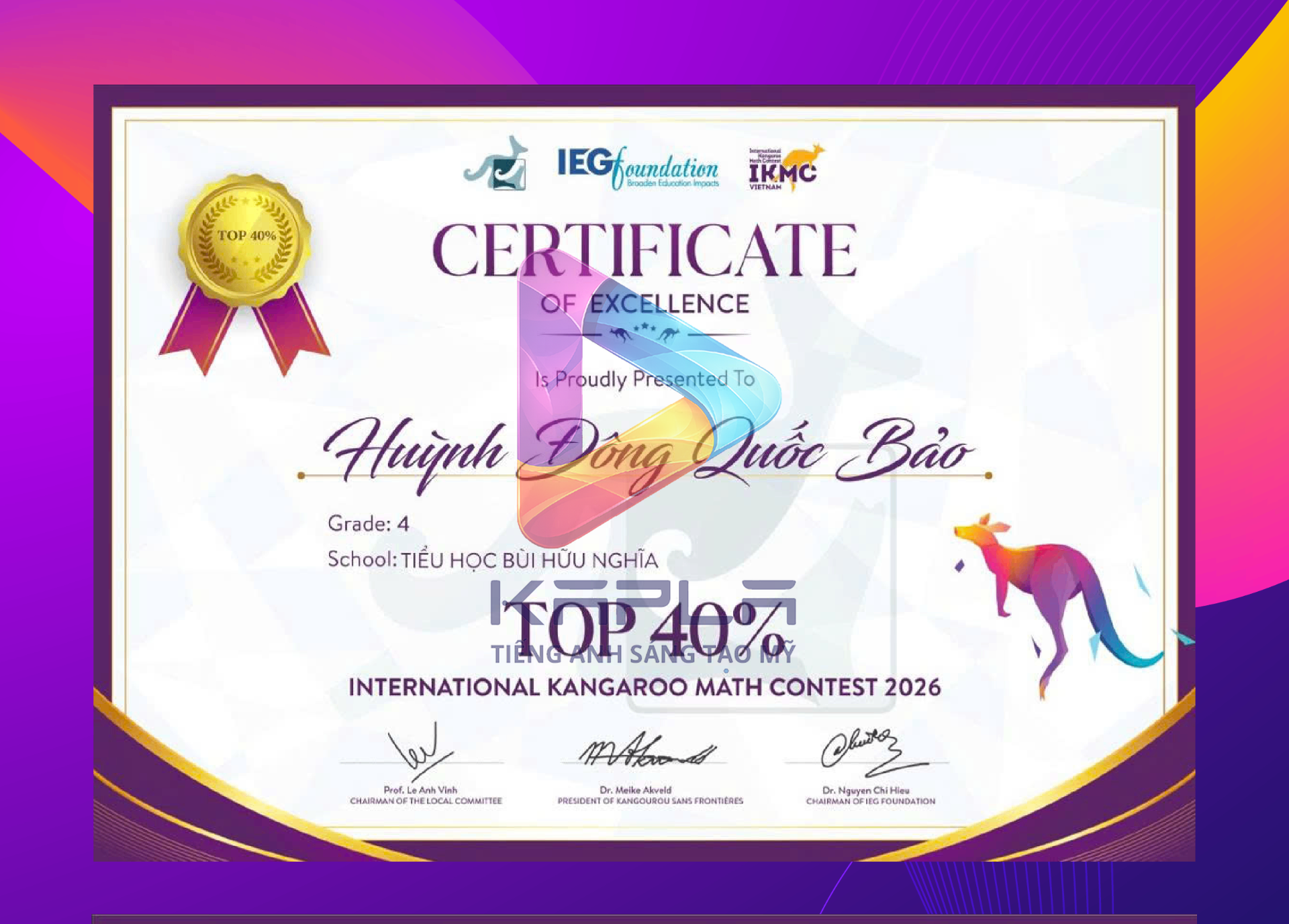 Chứng chỉ IKMC – Huỳnh Đông Quốc Bảo