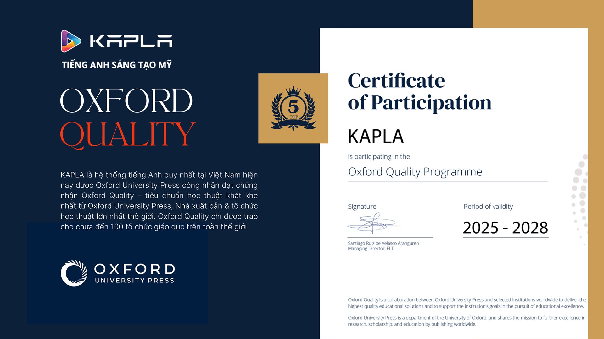 KAPLA - Oxford Quality Certificate 2025-2028